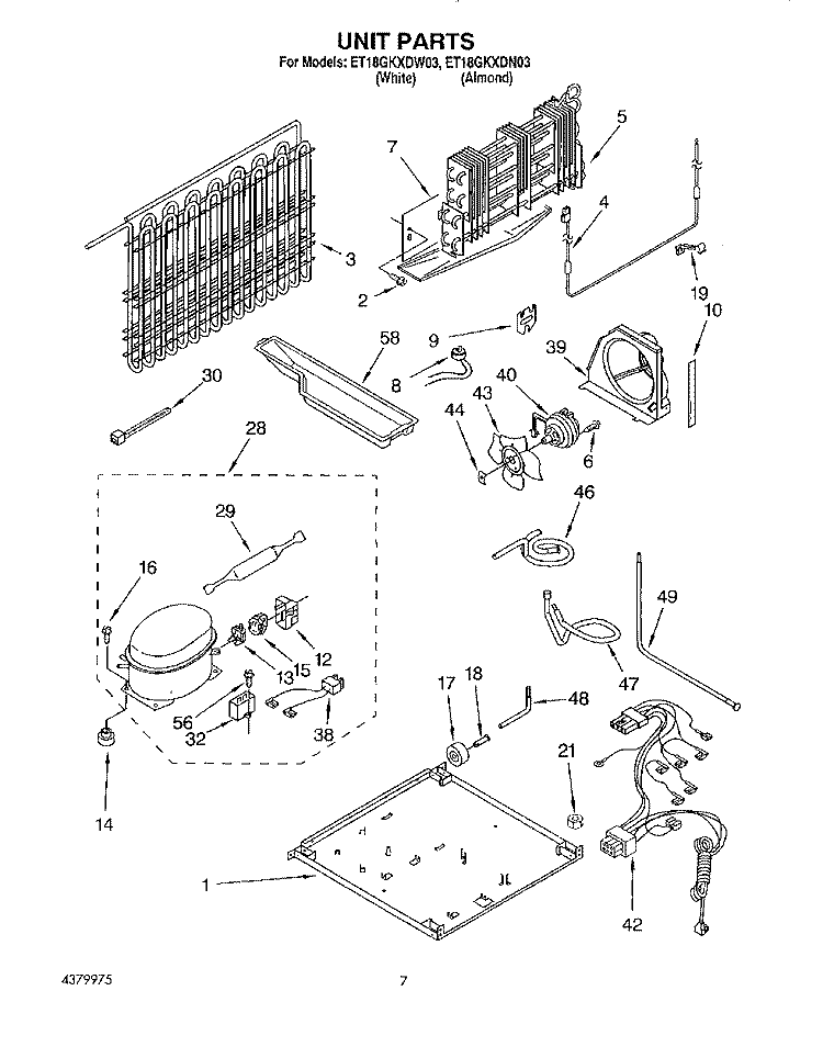 UNIT Diagram and Parts List for ET18GKXDN03  Whirlpool Refrigerator