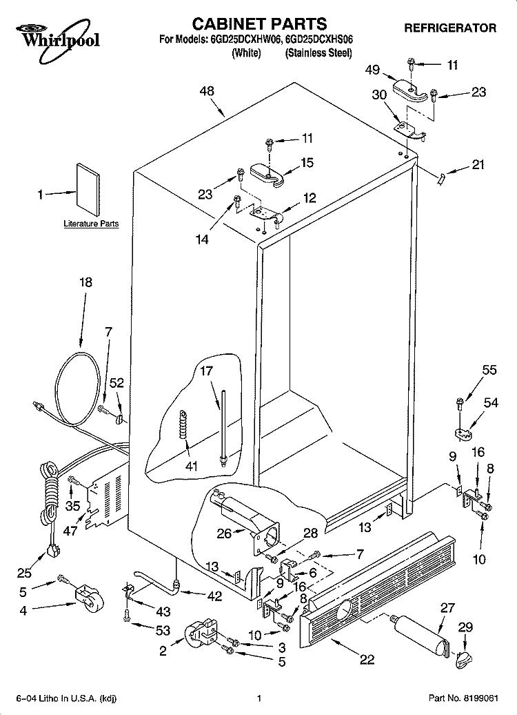 CABINET PARTS Diagram and Parts List for 6GD25DCXHS06  Whirlpool Refrigerator