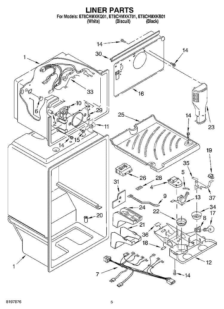 LINER Diagram and Parts List for ET8CHMXKQ01  Whirlpool Refrigerator