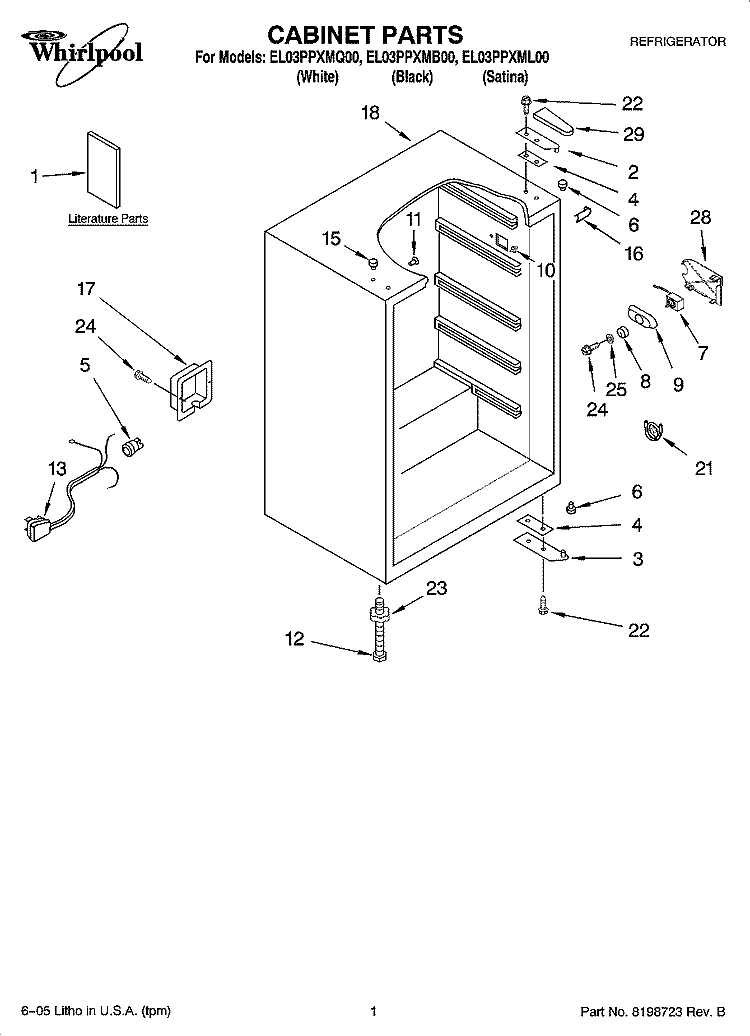 CABINET PARTS Diagram and Parts List for EL03PPXMB00  Whirlpool Refrigerator