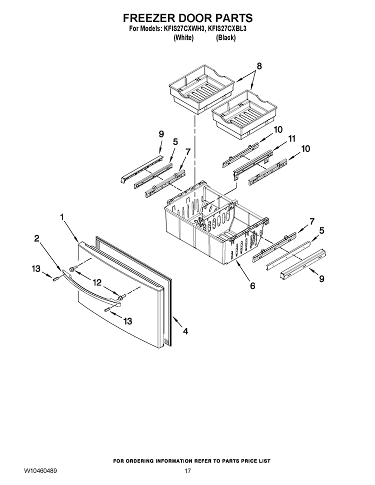 FREEZER DOOR PARTS Diagram and Parts List for KFIS27CXBL3  KitchenAid Refrigerator
