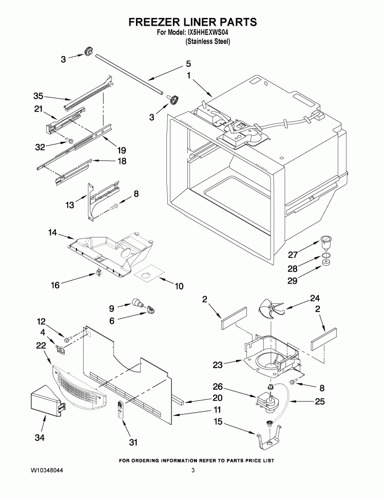 FREEZER LINER PARTS Diagram and Parts List for IX5HHEXWS04  Whirlpool Refrigerator