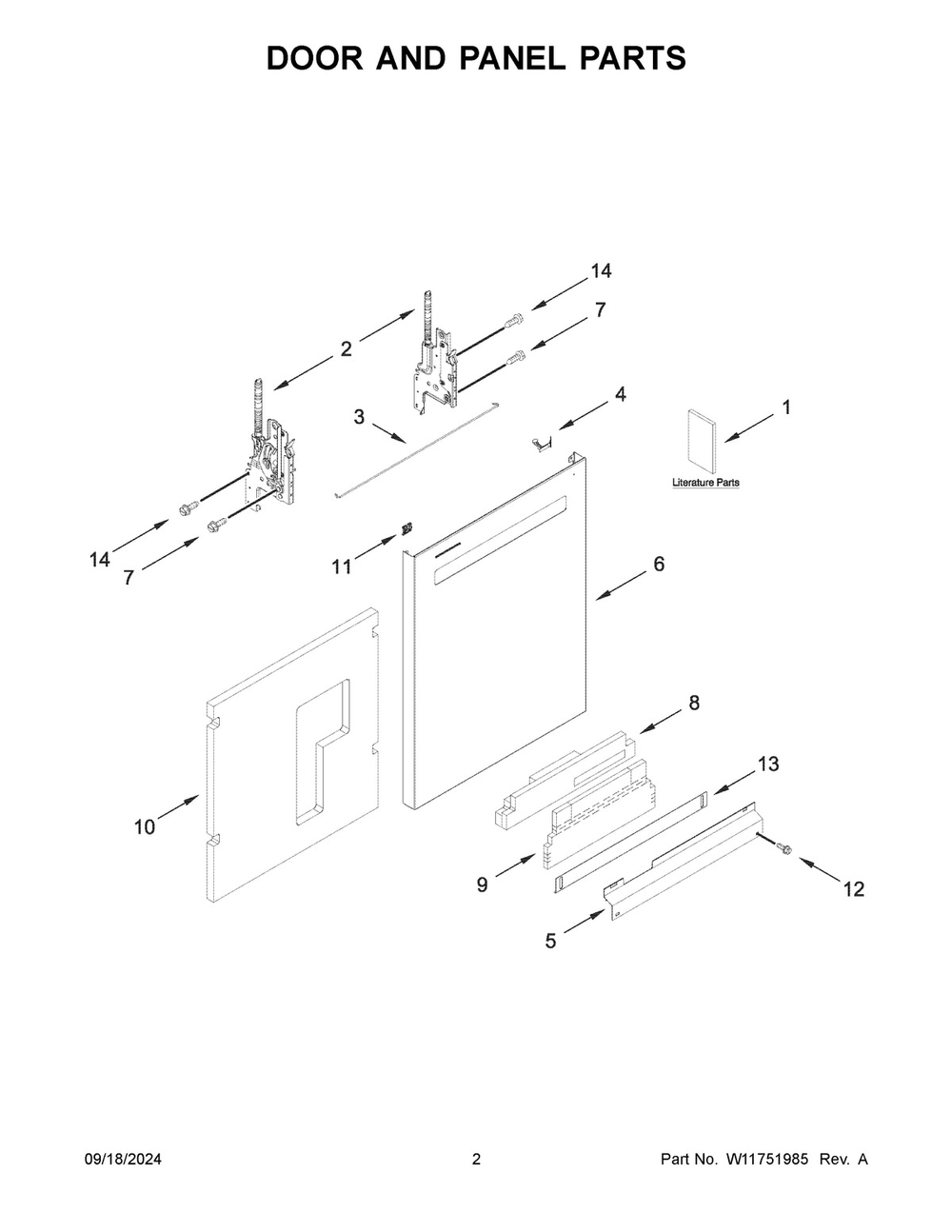 02 - Door And Panel Parts Diagram and Parts List for MDB9959SKZ3  Whirlpool Dishwasher