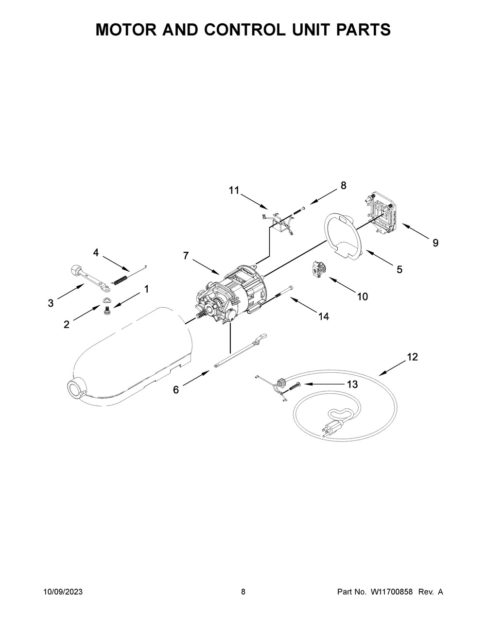 Motor And Control Unit Parts Diagram and Parts List for 7KSM195PSZHI5  KitchenAid Mixer