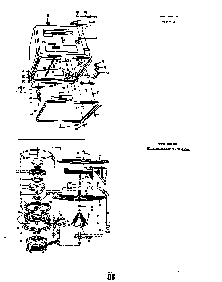 Tub Details Model 8586-h30 Diagram and Parts List for 8586H30  Roper Dishwasher