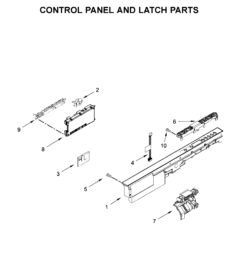 Control panel and latch parts Diagram and Parts List for WDT705PAKB0  Whirlpool Dishwasher
