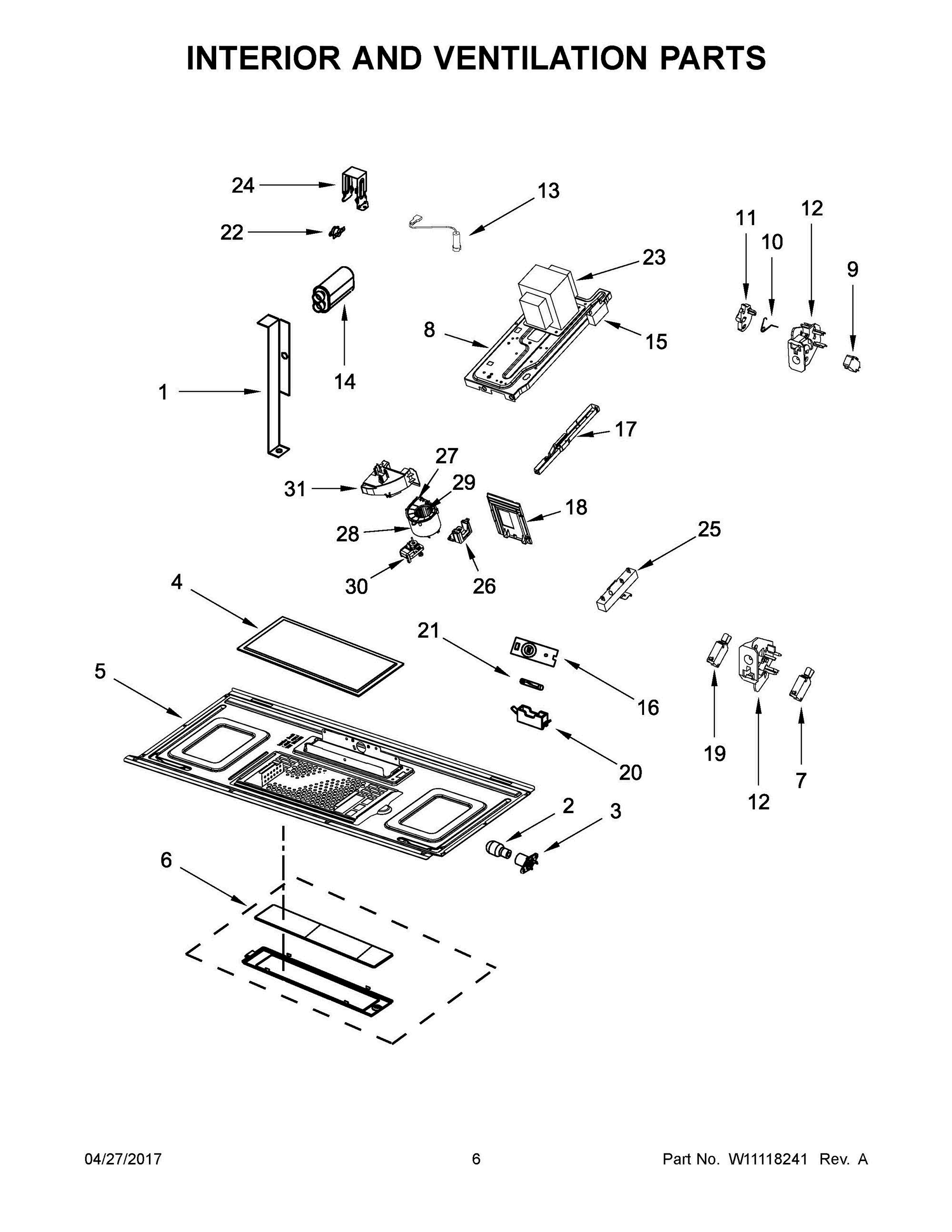 04 - INTERIOR AND VENTILATION PARTS Diagram and Parts List for YMMV4206FW0  Whirlpool Microwave