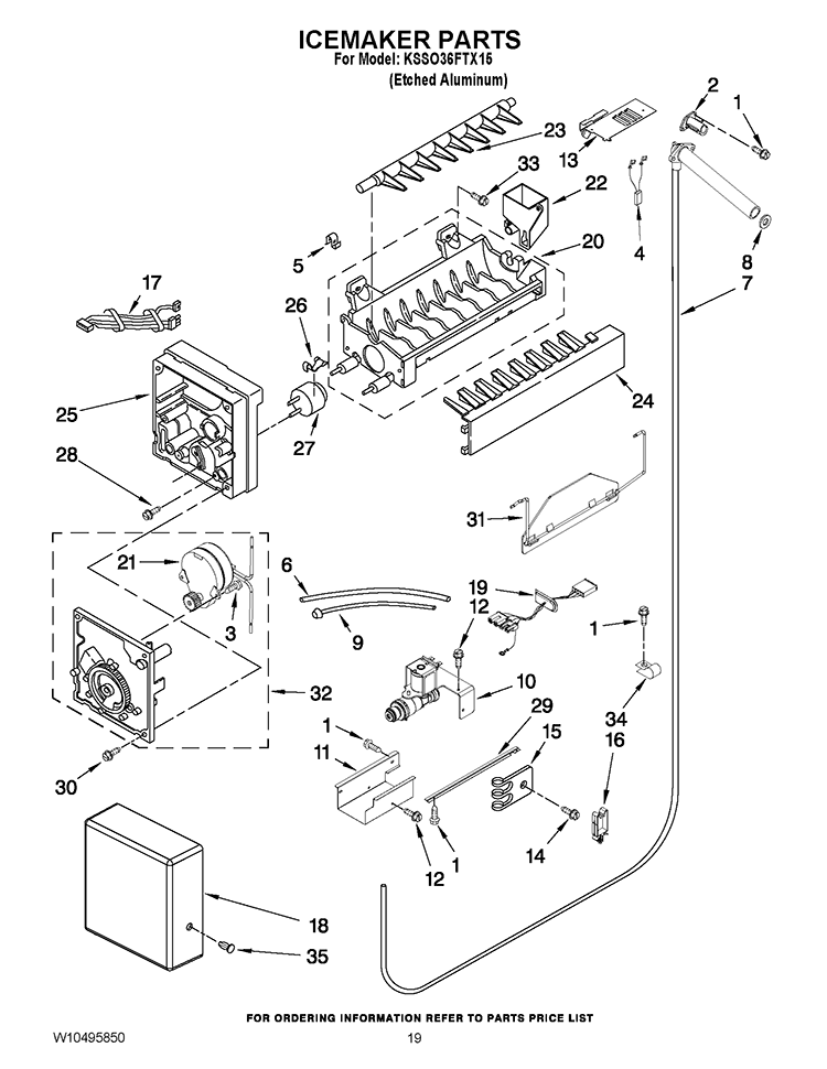 ICEMAKER PARTS Diagram and Parts List for KSSO36FTX15  KitchenAid Refrigerator