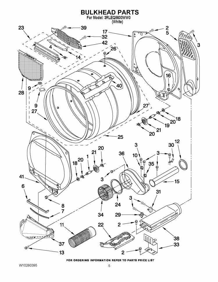 BULKHEAD PARTS Diagram and Parts List for 3RLEQ8600WW0  Whirlpool Dryer