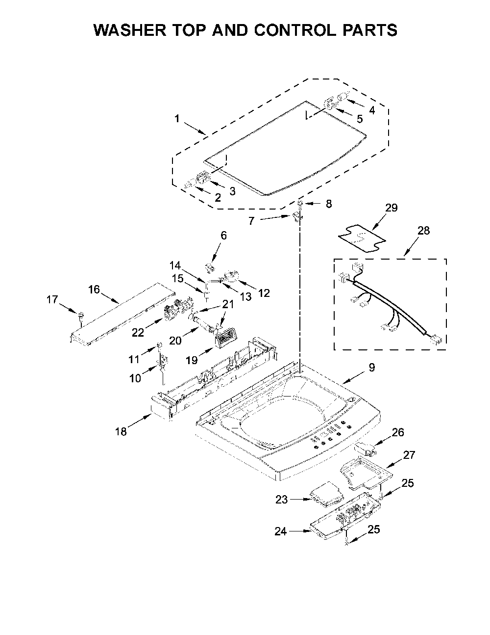 Washer top and control parts Diagram and Parts List for 11081442710  Kenmore Washer Dryer Combo