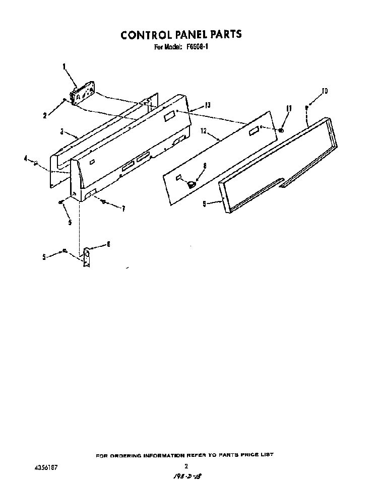 Control Panel Diagram and Parts List for F6508*1  Roper Range