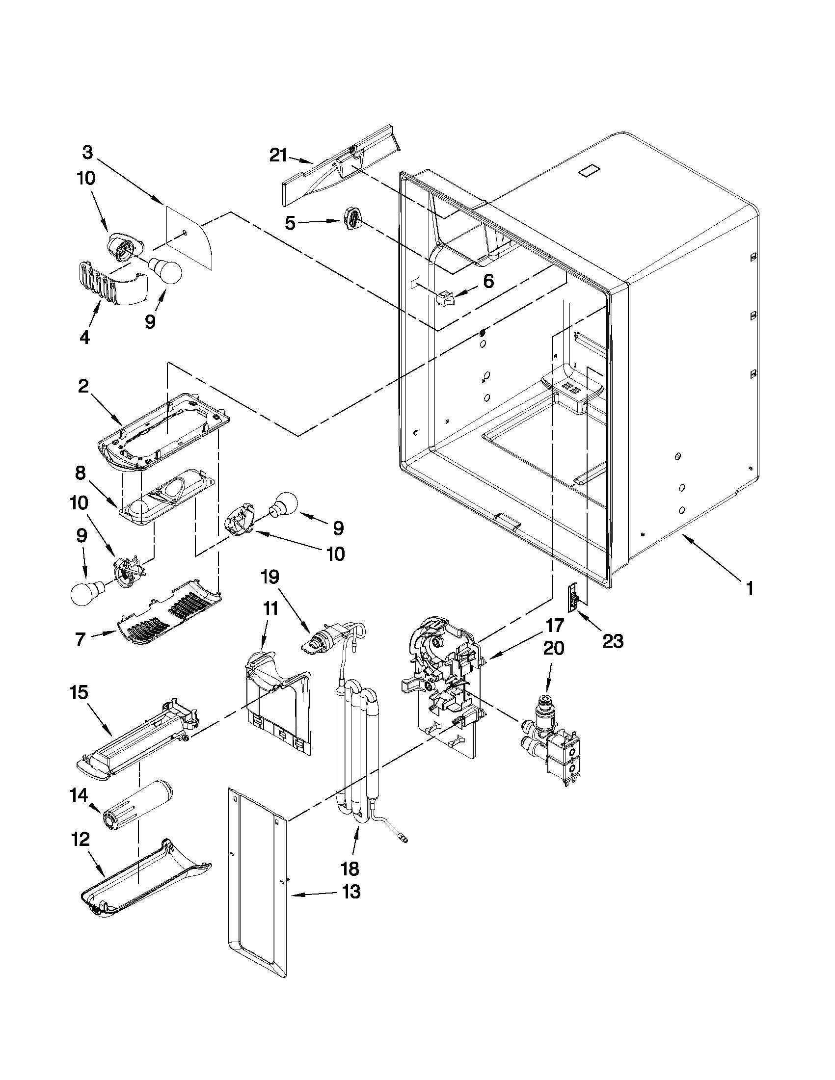 Refrigerator Liner Parts Diagram and Parts List for 59679243013  Kenmore Refrigerator