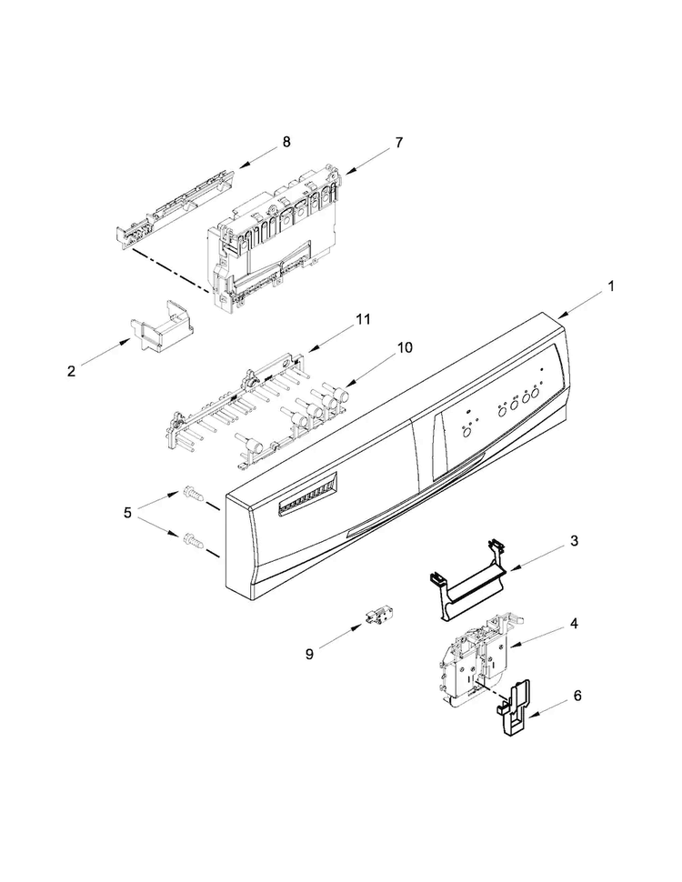 Control Panel And Latch Parts Diagram and Parts List for WDF110PABT2  Whirlpool Dishwasher