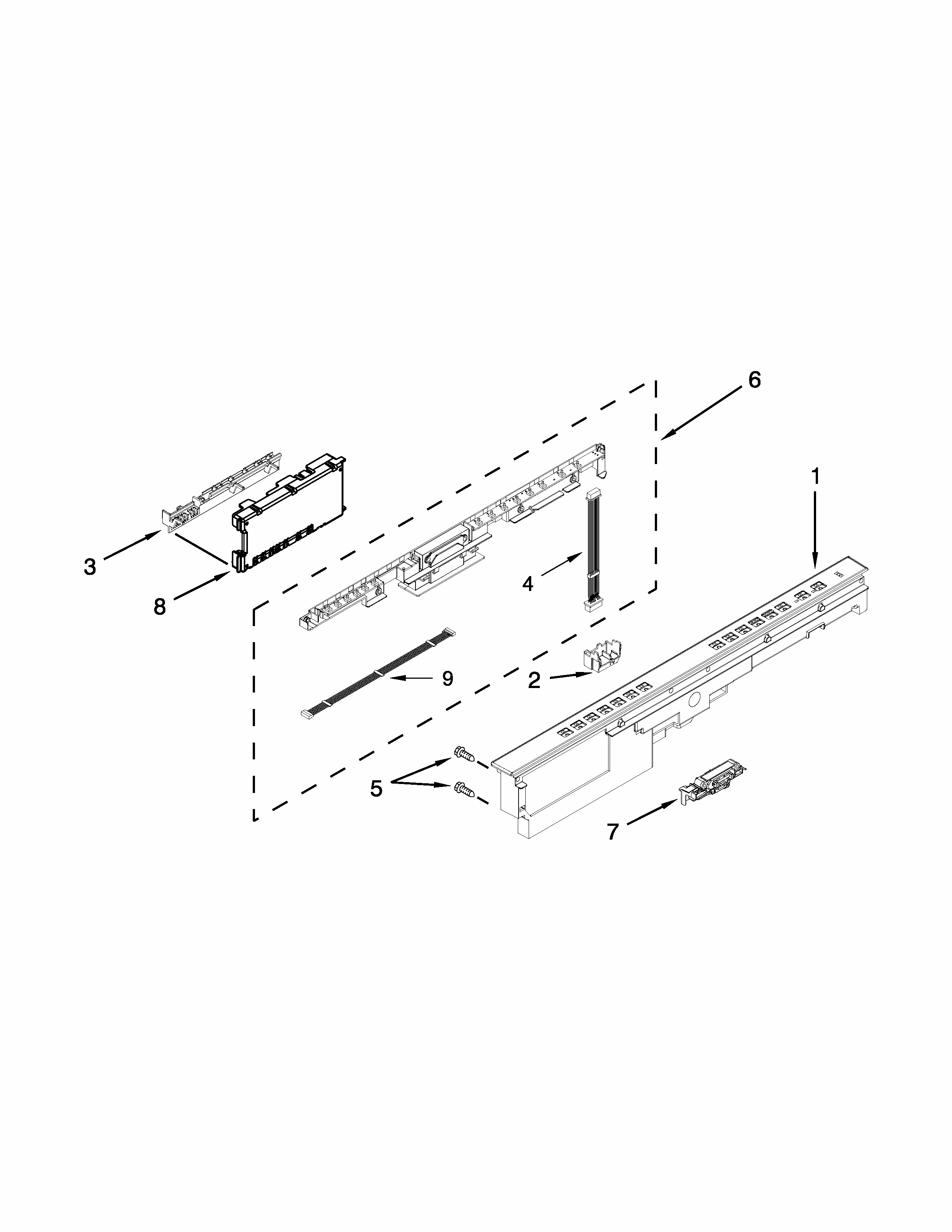 Control Panel And Latch Parts Diagram and Parts List for 66513289K118  Kenmore Dishwasher