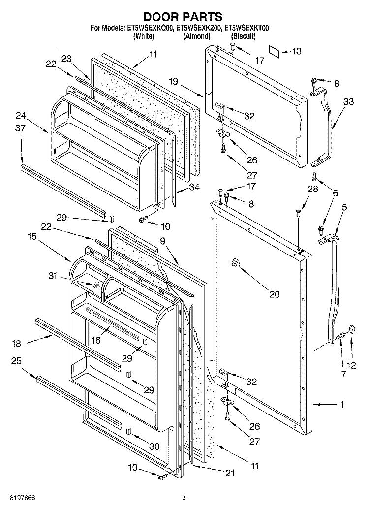 DOOR Diagram and Parts List for ET5WSEXKZ00  Whirlpool Refrigerator