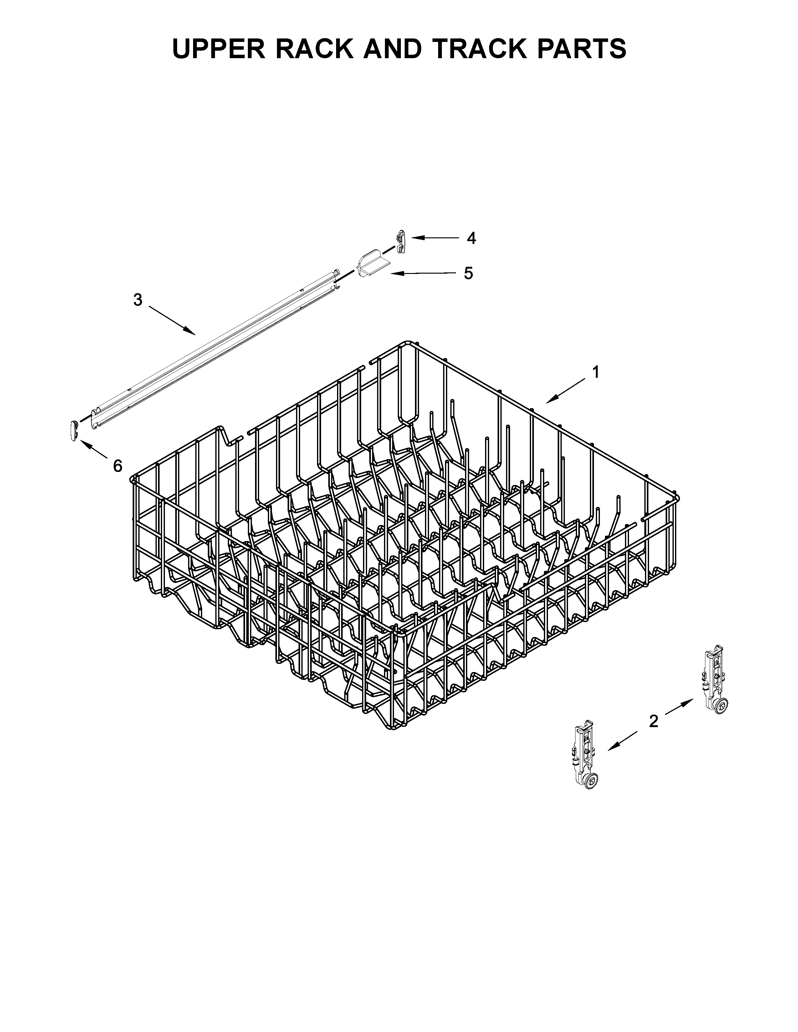 Upper Rack And Track Parts Diagram and Parts List for 66513809N710  Kenmore Dishwasher