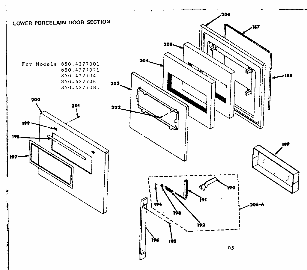 Lower Porcelain Door Section Diagram and Parts List for 8504277081  Kenmore Range