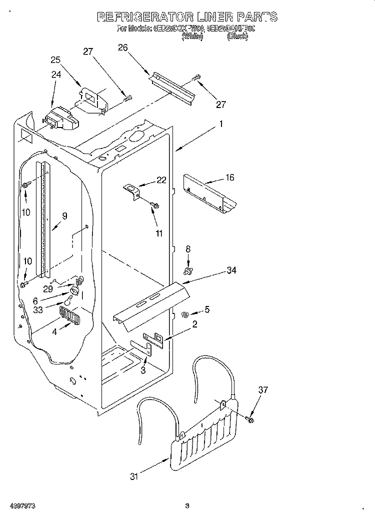REFRIGERATOR LINER Diagram and Parts List for 6ED25DQXFB00  Whirlpool Refrigerator
