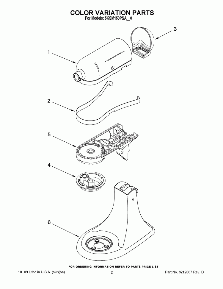 COLOR VARIATION PARTS Diagram and Parts List for 5KSM150PSABU0  KitchenAid Mixer