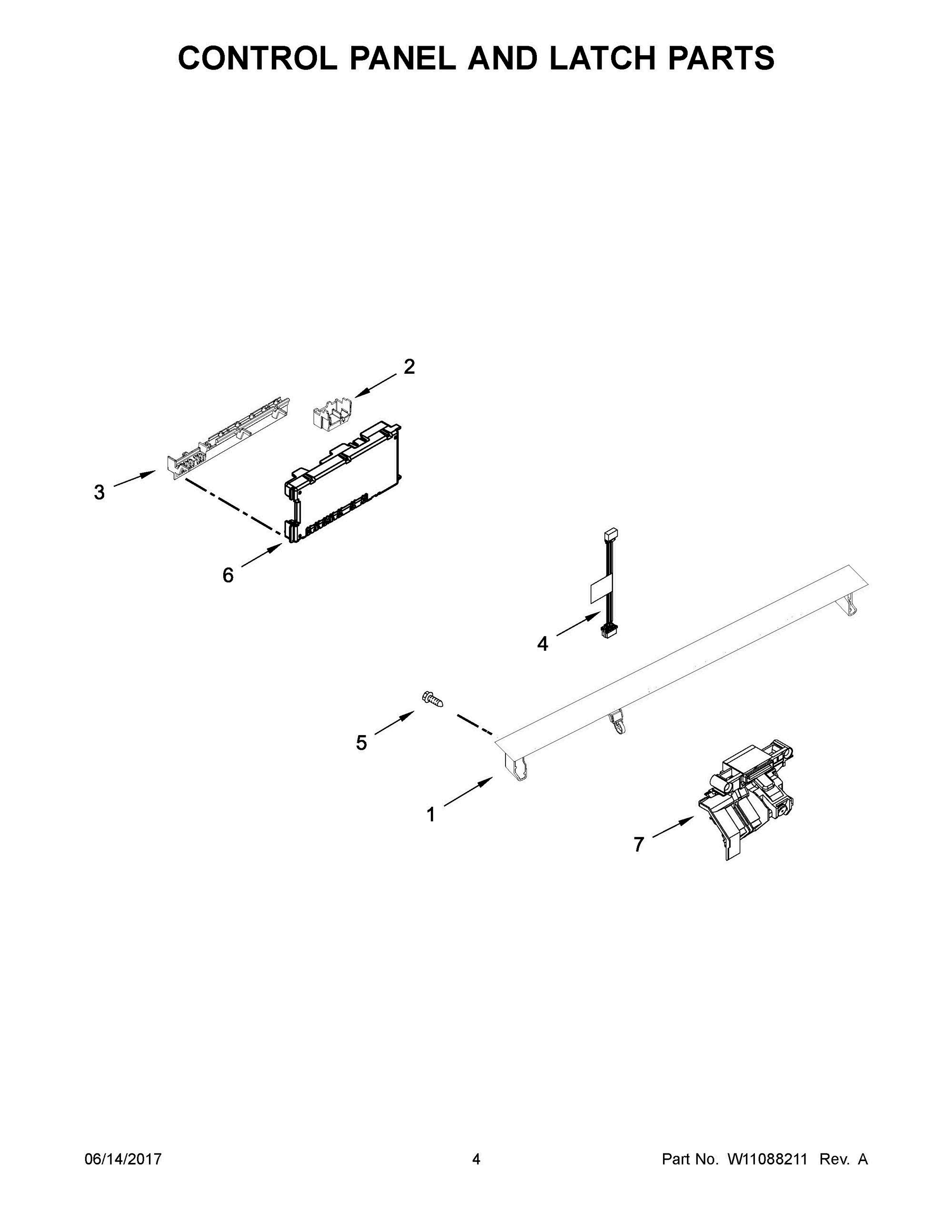 03 - CONTROL PANEL AND LATCH PARTS Diagram and Parts List for WDTA50SAHN0  Whirlpool Dishwasher
