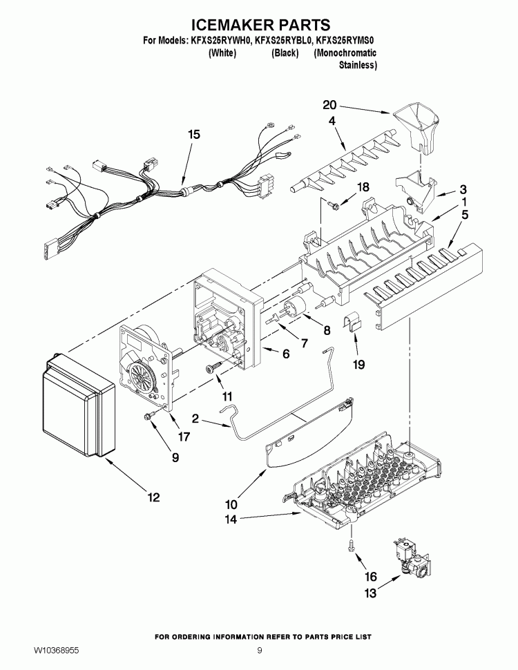 ICEMAKER PARTS Diagram and Parts List for KFXS25RYBL0  KitchenAid Refrigerator