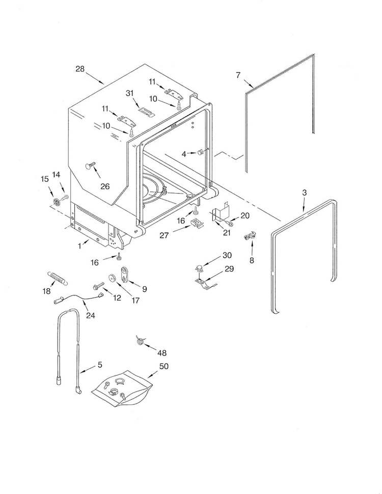 Tub & Frame Diagram and Parts List for KUDL02FRSS1  KitchenAid Dishwasher