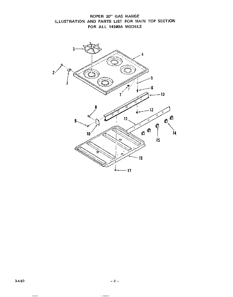 BURNER Diagram and Parts List for 1424W0A  Roper Range