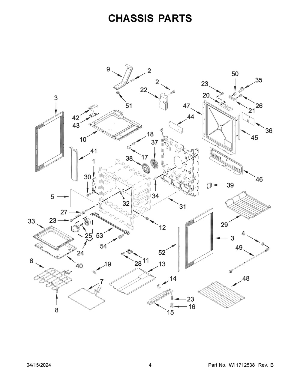 Chassis Parts Diagram and Parts List for YWEE750H0HV5  Whirlpool Range