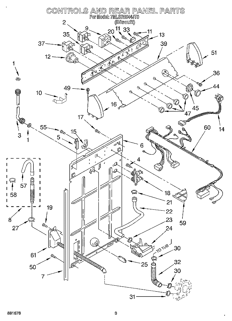 CONTROL AND REAR PANEL Diagram and Parts List for 7MLSR8544JT0  Whirlpool Washer