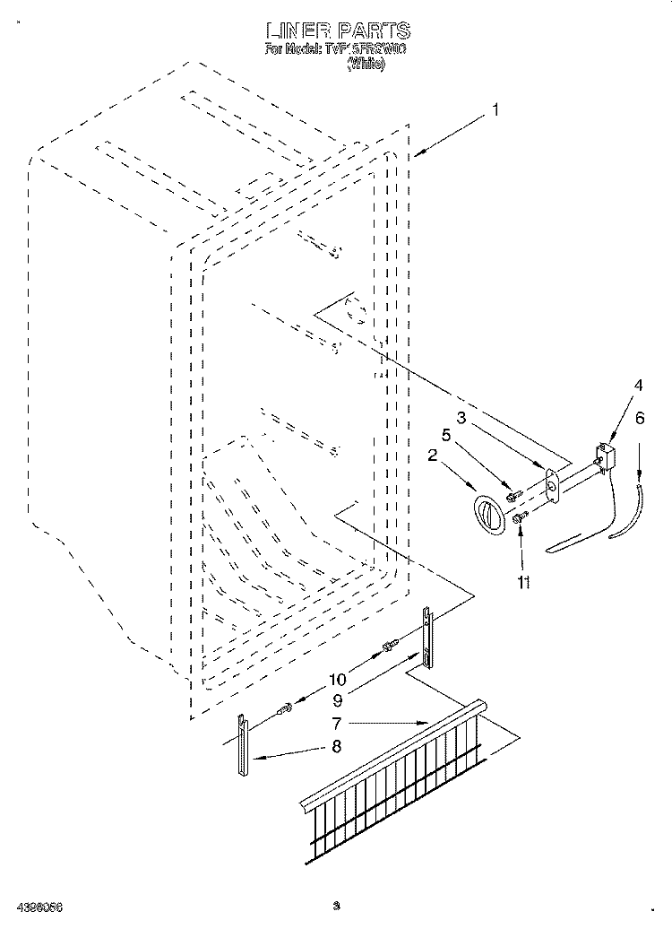 LINER, LIT/OPTIONAL Diagram and Parts List for TVF15FRGW00  Whirlpool Freezer
