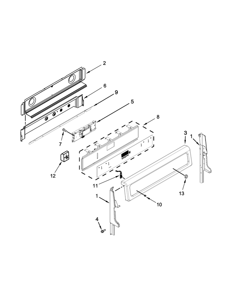 Control Panel Parts Diagram and Parts List for WGE555S0BB00  Whirlpool Range