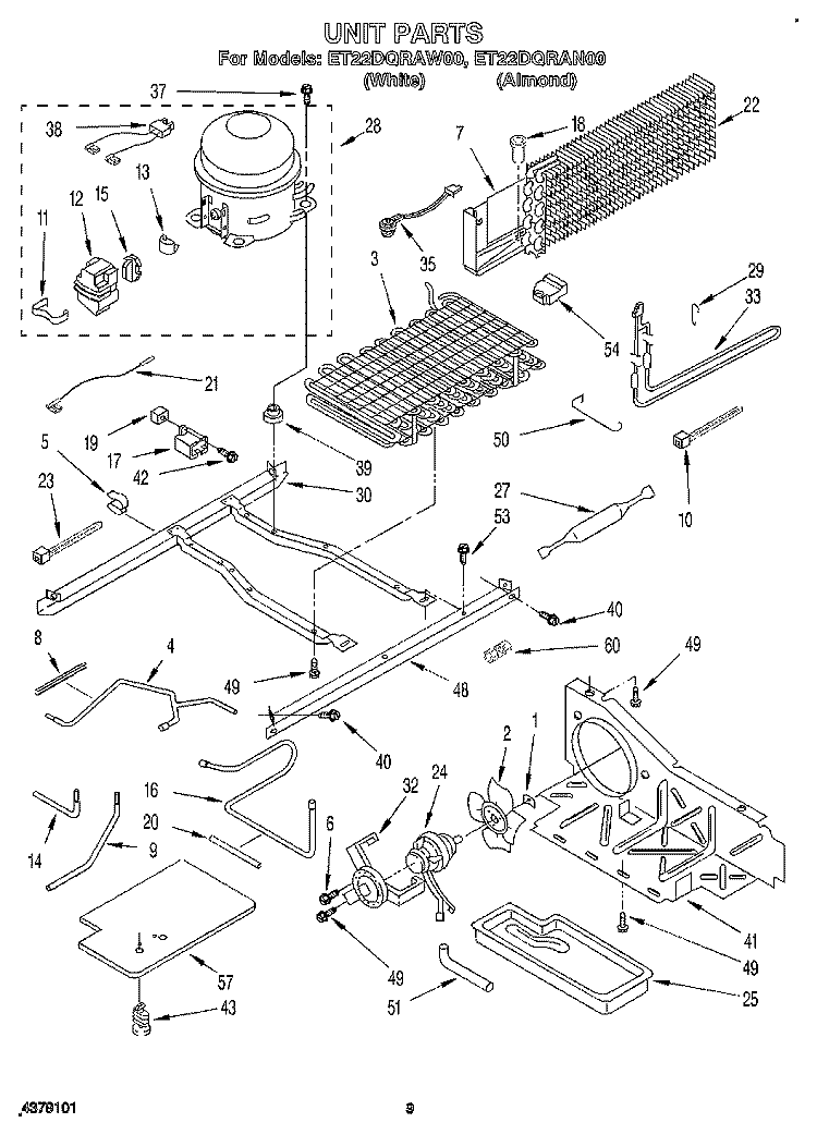 UNIT Diagram and Parts List for ET22DQRAN00  Whirlpool Refrigerator