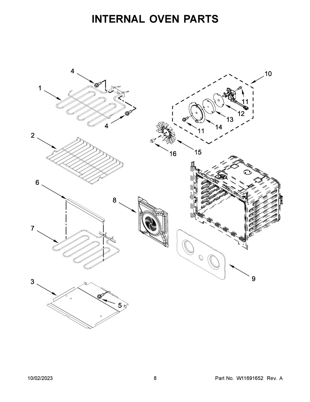 Internal Oven Parts Diagram and Parts List for WOES5030LB01  Whirlpool Wall Oven