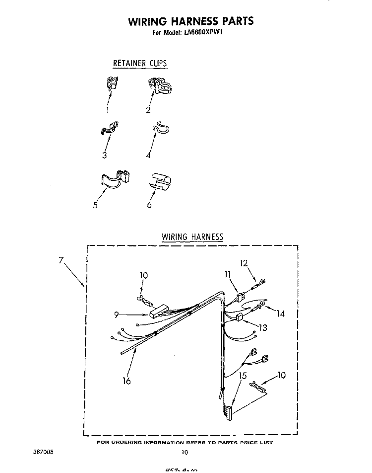 WIRING HARNESS Diagram and Parts List for LA5600XPW1  Whirlpool Washer