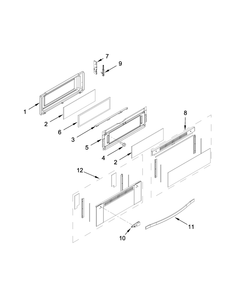 Upper Door Parts Diagram and Parts List for WGG555S0BB01  Whirlpool Range