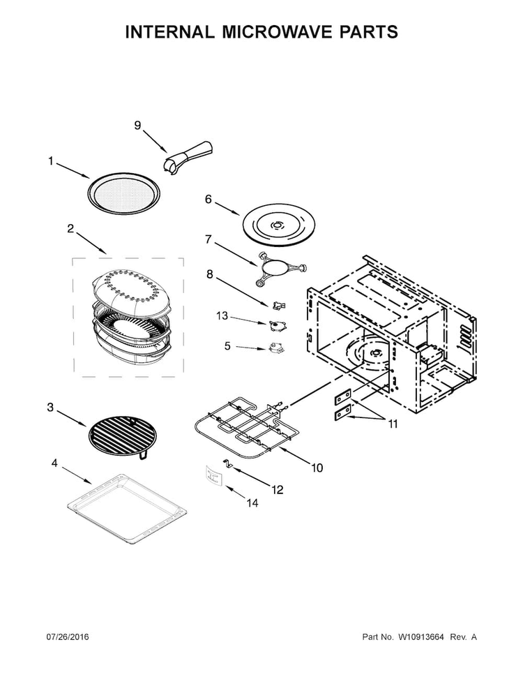 Internal Microwave Parts Diagram and Parts List for KOCE507EWH05  KitchenAid Microwave