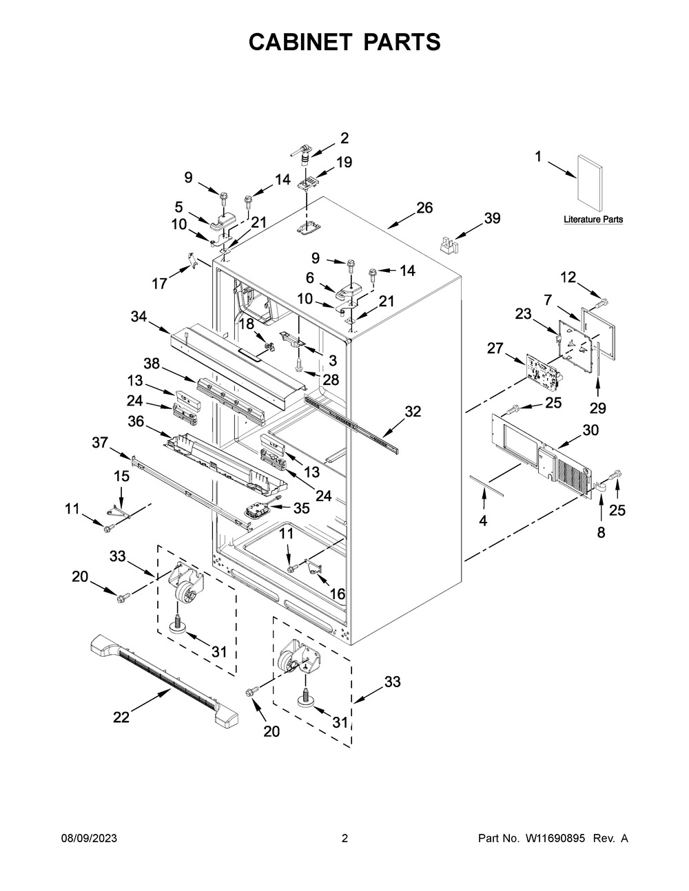 Cabinet Parts Diagram and Parts List for WRX735SDHB08  Whirlpool Refrigerator