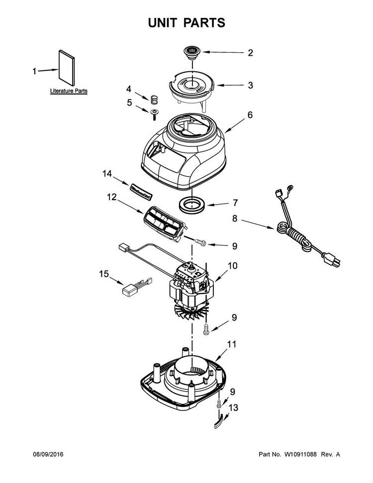 Unit Parts Diagram and Parts List for 3KSB1575TER0  KitchenAid Blender