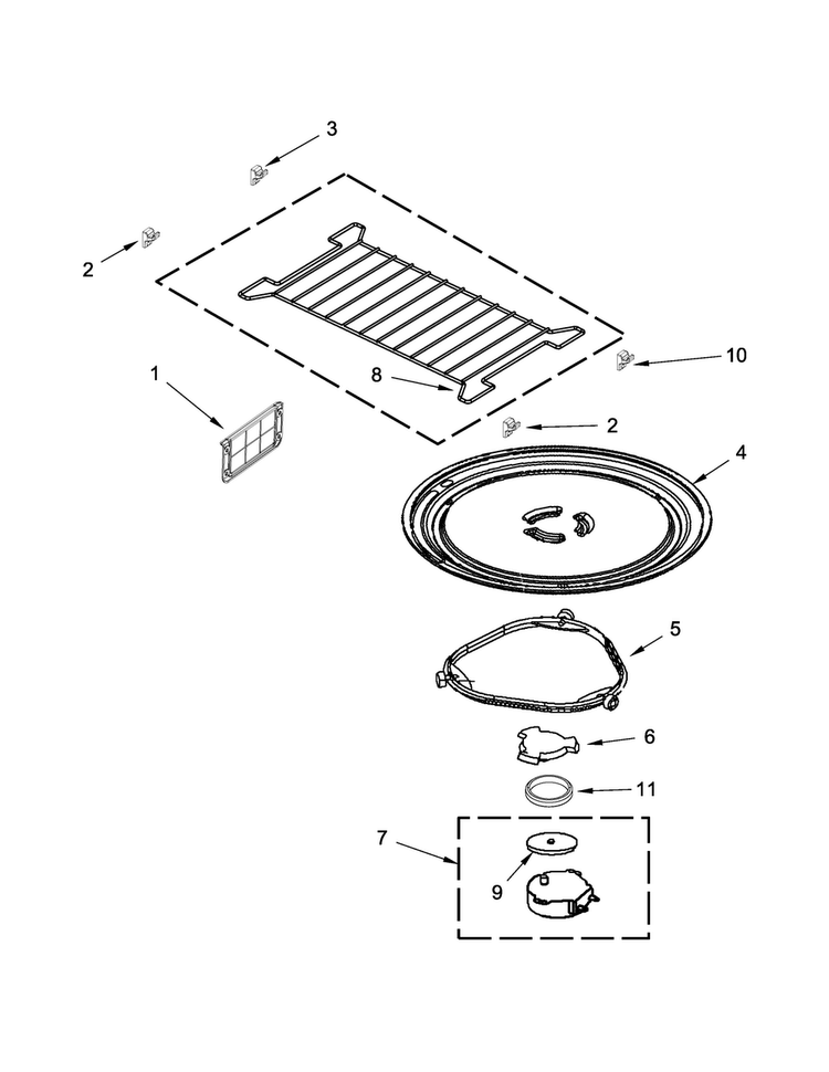 Turntable Parts Diagram and Parts List for WMH73521CB0  Whirlpool Microwave