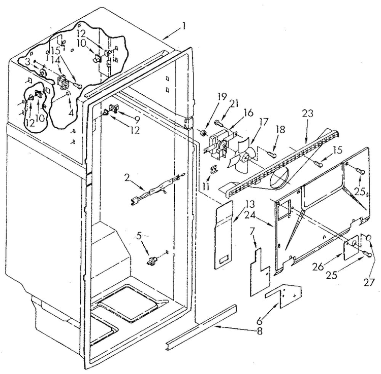 Liner Diagram and Parts List for ET20NKXSG11  Whirlpool Refrigerator
