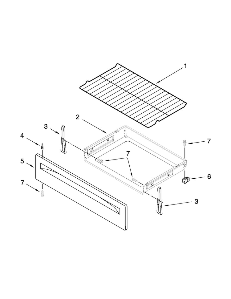 Drawer And Broiler Parts Diagram and Parts List for WFE525C0BB0  Whirlpool Range