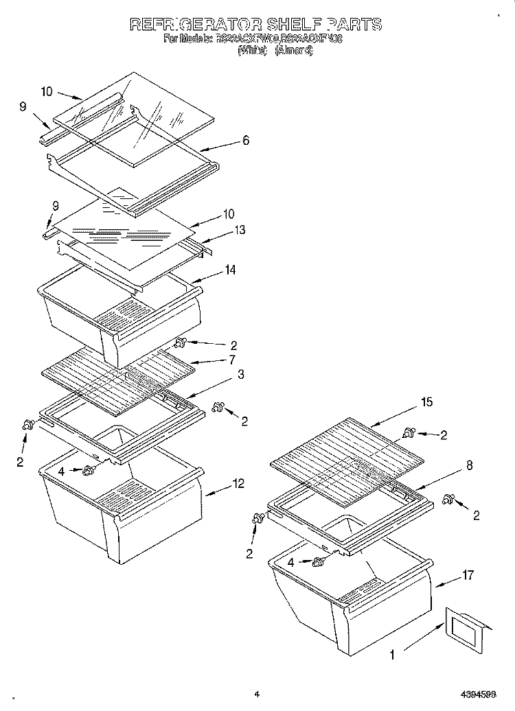 REFRIGERATOR SHELF Diagram and Parts List for RS22AQXFW00  Roper Refrigerator