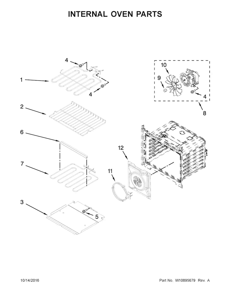 Internal Oven Parts Diagram and Parts List for WOC95EC0AB04  Whirlpool Microwave