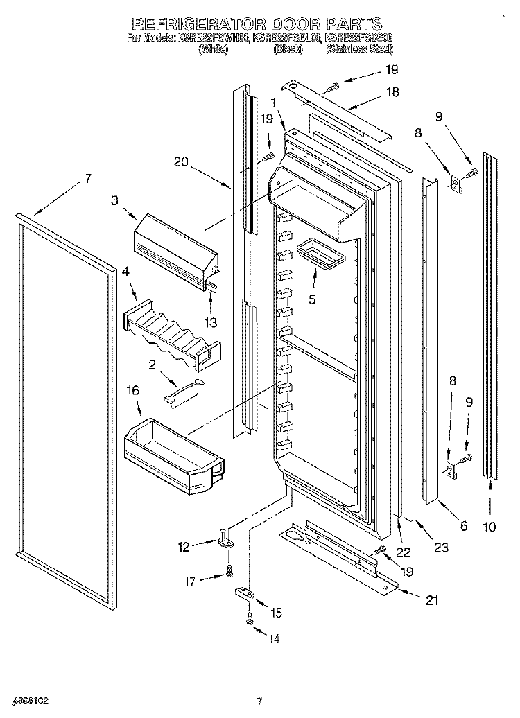 REFRIGERATOR DOOR Diagram and Parts List for KSRB22FGSS00  KitchenAid Refrigerator
