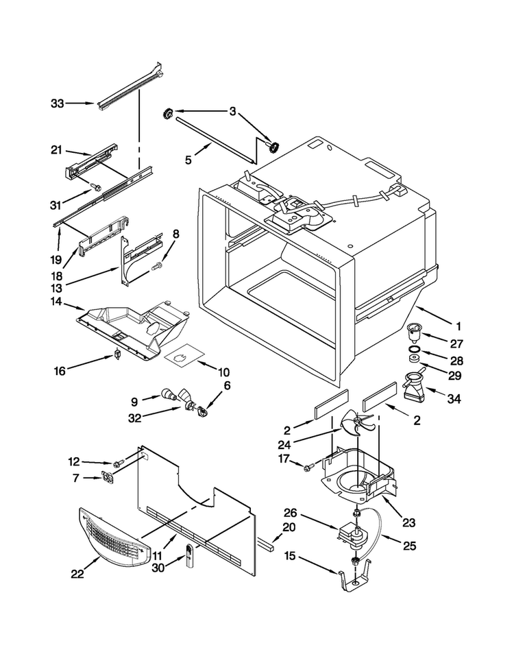Freezer Liner Parts Diagram and Parts List for 5GFC20PRAW00  Whirlpool Refrigerator