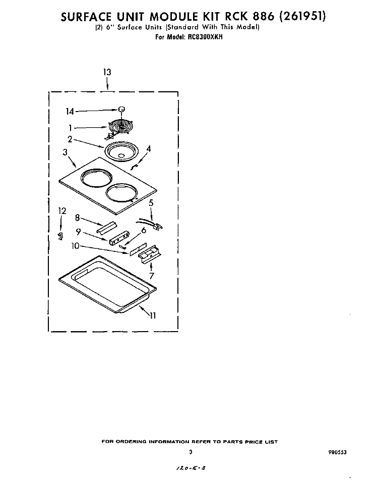 RCK866(261951) Diagram and Parts List for RC8300XKH  Whirlpool Cooktop