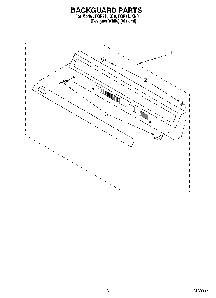 BACKGUARD Diagram and Parts List for FGP215KN0  Roper Range
