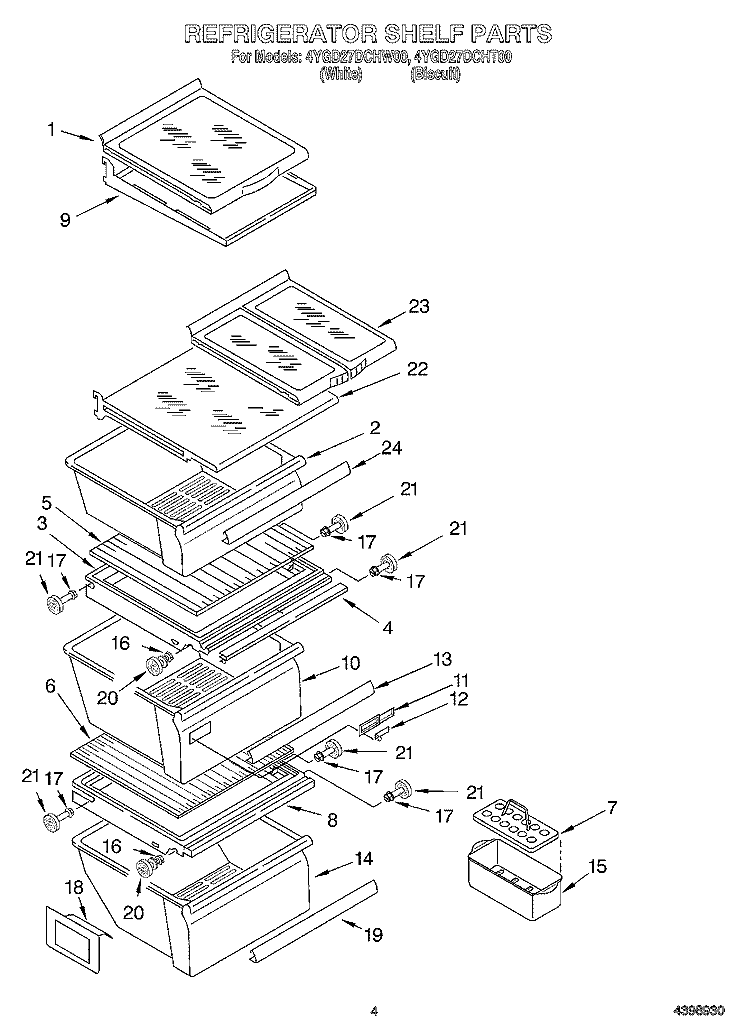 REFRIGERATOR SHELF Diagram and Parts List for 4YGD27DCHT00  Whirlpool Refrigerator