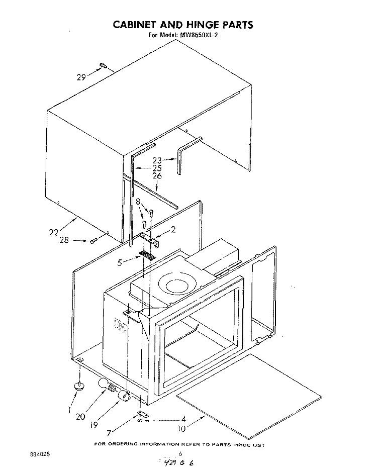 CABINET AND HINGE Diagram and Parts List for MW8550XL2  Whirlpool Microwave