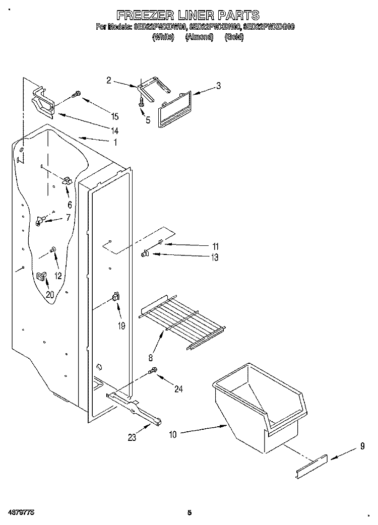 FREEZER LINER Diagram and Parts List for 8ED22PWXDN00  Whirlpool Refrigerator